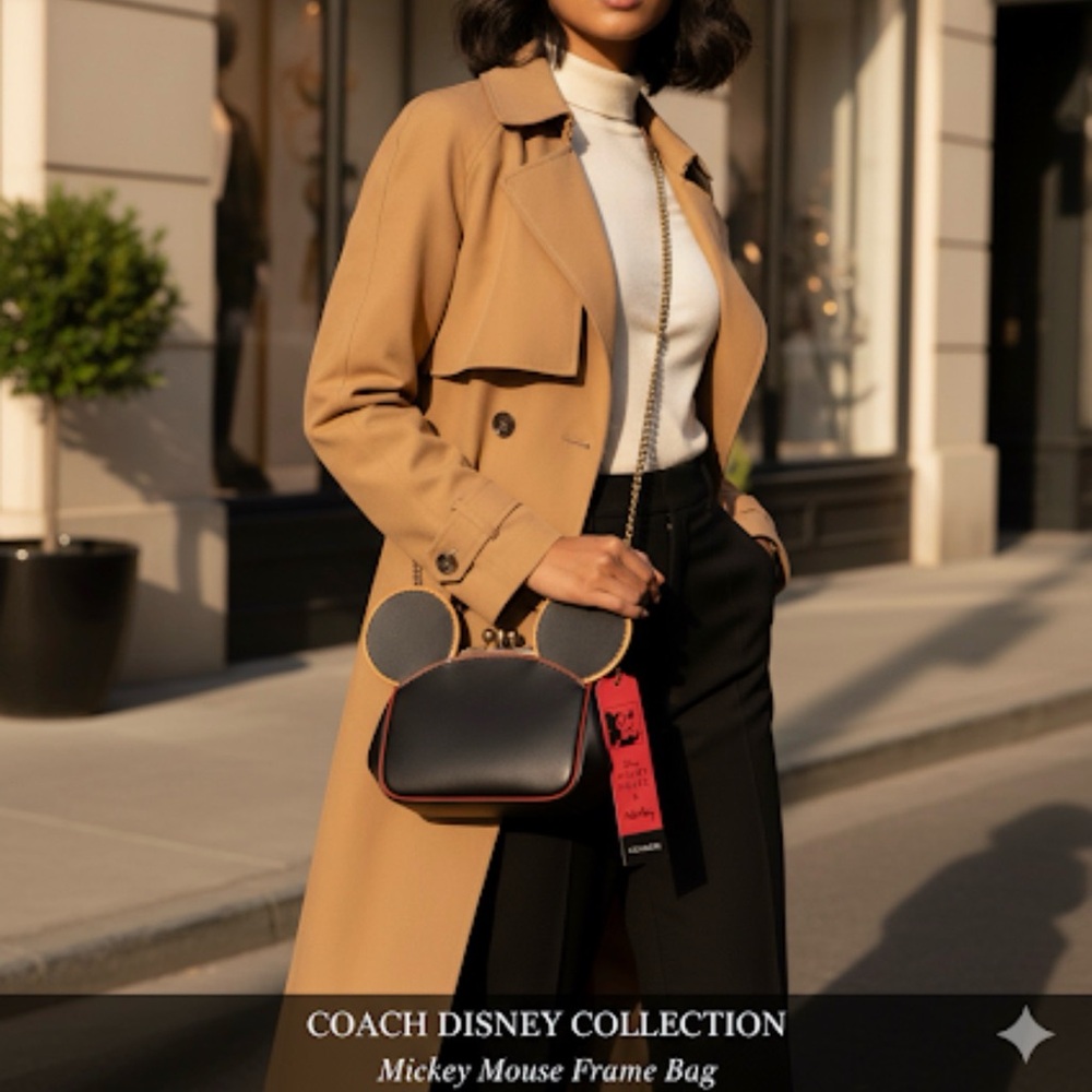 Coach Mickey Mouse Keith Harding Black and Gold Mini crossbody handBag